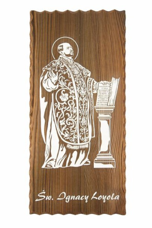 Święty Ignacy Loyola - Płaskorzeźba laserowa na desce (duża)