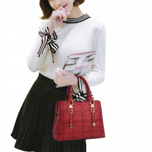 Klasyczna Torebka Damska biała KRATKA C103 CZERWON, Armada,