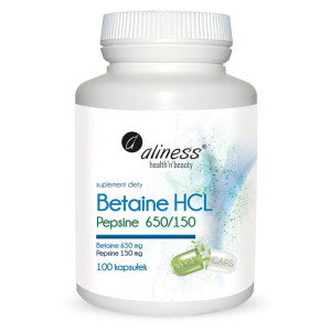 Betaina HCL z Pepsyną 650/150 100 Vege kaps. Aliness