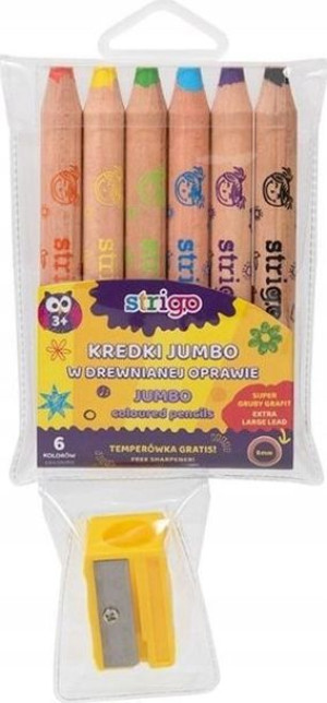 Kredki Jumbo w drewn. oprawie 6 szt + temperówka