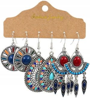 Kolczyki Boho Vintage Malowane Etniczne Zestaw