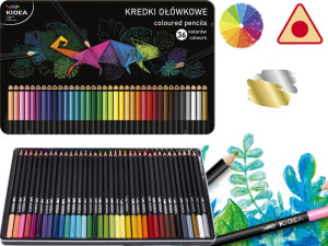 KIDEA Kredki TRÓJKĄTNE w Metalowym PUDEŁKU 36 kol.