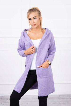 Sweter damski z kapturem kieszenie gładki fiolet