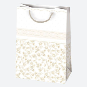 Torba Prezentowa Złote Kwiaty Zdobienie 23x32x11cm