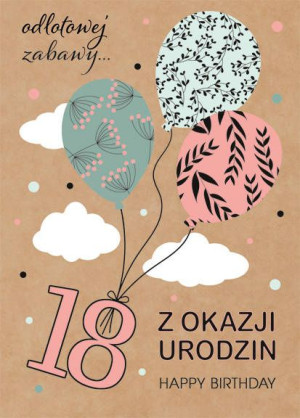 Kartka Urodzinowa Pełnoletność Balony Ekologiczna