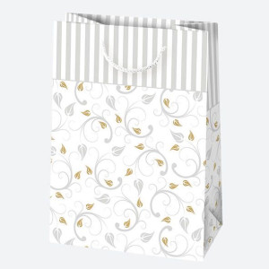 Torba Prezentowa Listki Paski 23x32x11 Cm