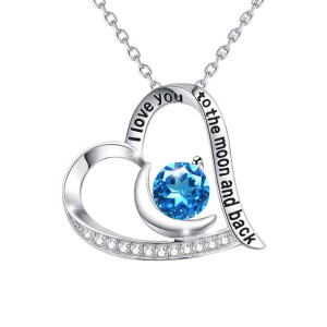 Naszyjnik Serce Srebrny Z Księżycem " I Love You To The Moon"