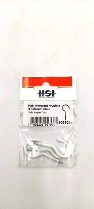 Haczyki wkręcane wygięte białe 3,3x50mm opak. 3