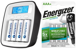 Ładowarka Baterii R3 R6 + 4x Akumulatorki Aaa 800mah