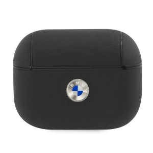 Bmw Bmapsslbk Airpods Pro Cover Czarny/black Geniune Leather Silver Logo