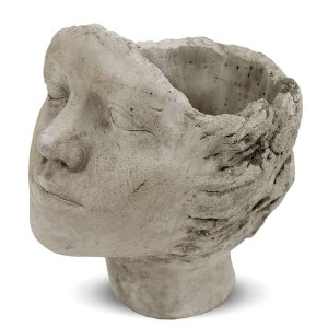 Szara osłonka na doniczkę w kształcie głowy - wysokość 24 cm