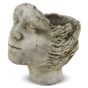 Szara osłonka na doniczkę w kształcie głowy - wysokość 24 cm