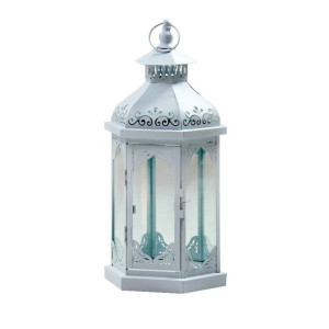 Biały metalowy lampion - wysokość 43 cm