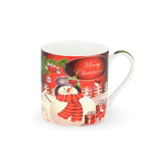 Świąteczny, porcelanowy kubek z bałwankiem - 380 ml