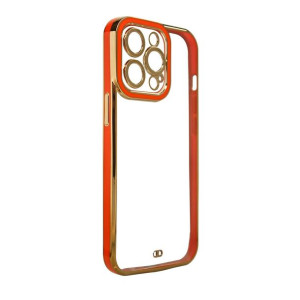 Fashion Case Etui Do Iphone 13 Pro Żelowy Pokrowiec Ze Złotą Ramką Czerwony
