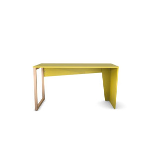 Żółte Biurko na Drewnianej nodze EDGE 138 cm