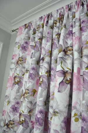 zasłony w kwiaty taśma fiolet 140x250