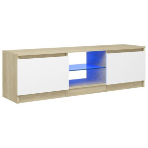 Szafka pod TV oświetlenie LED biel i dąb sonoma, 120x30x35,5 cm