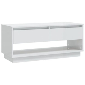 Szafka pod TV, biała, wysoki połysk, 102x41x44 cm, płyta