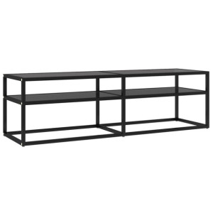 Szafka pod TV, czarna, 140x40x40,5 cm, szkło hartowane