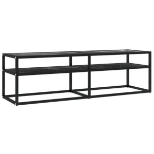 Szafka pod TV, czarny marmur, 140x40x40,5 cm, szkło hartowane