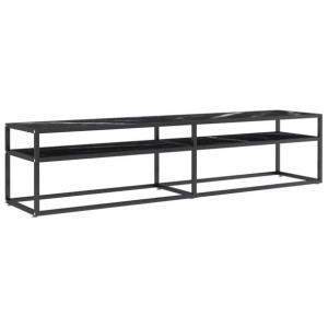 Szafka pod TV, czarny marmur, 180x40x40,5 cm, szkło hartowane