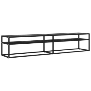 Szafka pod TV, czarny marmur, 220x40x40,5 cm, szkło hartowane