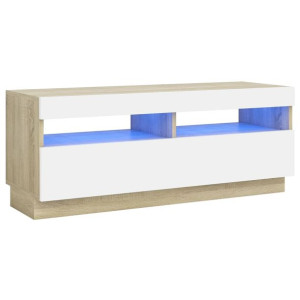 Szafka TV z oświetleniem LED, biel i dąb sonoma, 100x35x40 cm