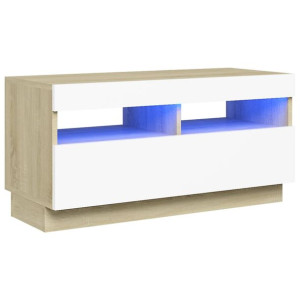 Szafka TV z oświetleniem LED, biel i dąb sonoma, 80x35x40 cm