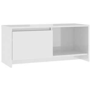 Szafka TV, wysoki połysk, biała, 90x35x40 cm, płyta wiórowa