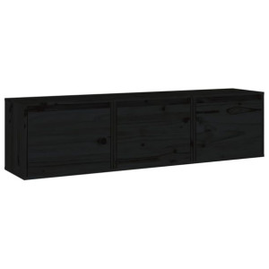 Szafki pod TV, 3 szt., czarne, lite drewno sosnowe