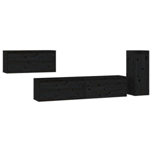 Szafki pod TV, 4 szt., czarne, lite drewno sosnowe