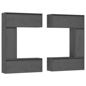 Szafki pod TV, 6 szt., szare, lite drewno sosnowe