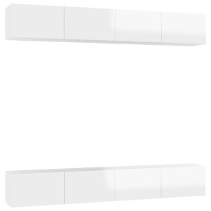 Szafki TV, 4 szt., wysoki połysk, białe, 100x30x30 cm, płyta