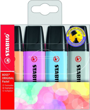 Zakreślacz STABILO BOSS ORIGINAL Pastel etui 4 kolory (nowe kolory 2021)