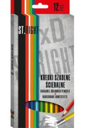 Kredki 12 kolorów ścieralne St.Right