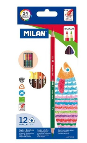 Kredki dwustronne trójkątne 12 sztuk 24 kolory Bicolor 07112312 MILAN p12