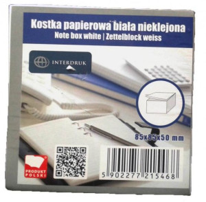 Kostka papierowa 85x85x50mm biała nieklejona INTERDRUK p1