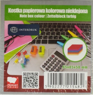 Kostka papierowa kolorowa 85x85x50mm nieklejona INTERDRUK p1