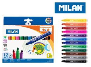 Flamastry Maxi Super zmywalne 12kolorów 0692412 MILAN