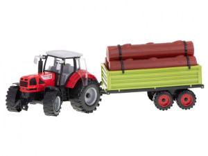 Traktor Ciągnik Pojazd Rolniczy Z Przyczepą + Pale Drzewne