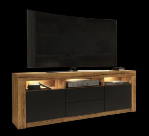 Komoda Stolik Szafka Rtv Retro Loft Dąb/czarny Mat E051