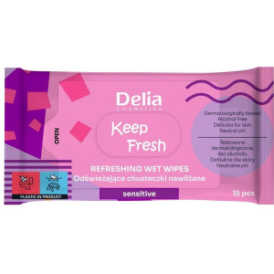 DELIA Keep Fresh Odświeżajace Chusteczki nawilżane - Sensitive 1op, 15szt N