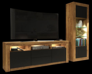 Zestaw Szafka Rtv Witryna Retro Loft Dąb/czarny Mat