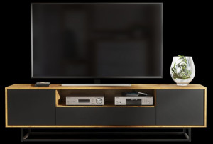 Szafka Rtv Tv Stolik 200 Cm Loft Retro Dąb/czarny Mat Lft002a