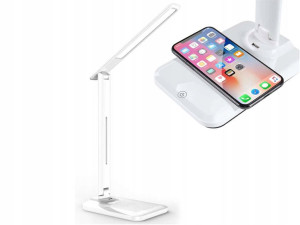 Lampa biurkowa LED z ładowarką indukcyjną Qi BIAŁA