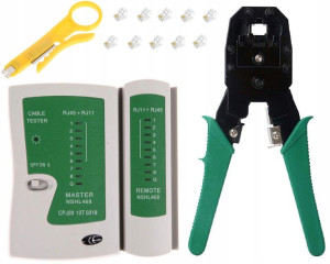 Tester Kabli Sieciowych + Zaciskarka + Wtyki Rj45