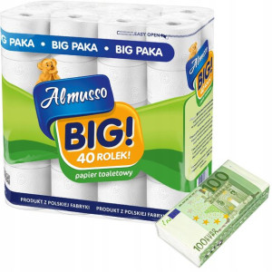 Papier Toaletowy Almusso Big 3 Warstwy 40 Rolek + Husteczki.
