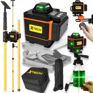 Poziomica Laserowa Laser Krzyżowy + Statyw Tyczka