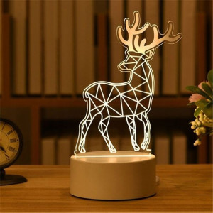 Lampka Nocna Renifer 3d Dekoracyjna Ciepły Biały